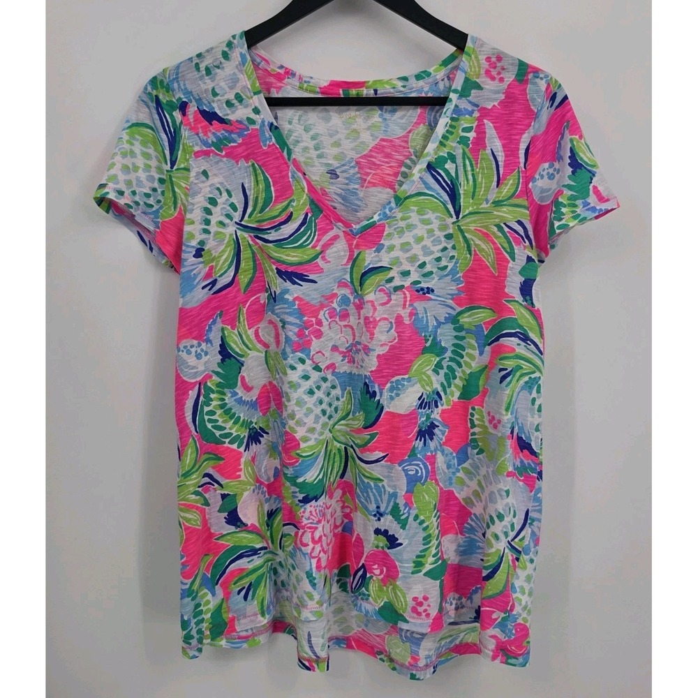 Lilly Pulitzer Etta V Neck Top M Raise The Bar Slub Cotton Resort Vacation 1504